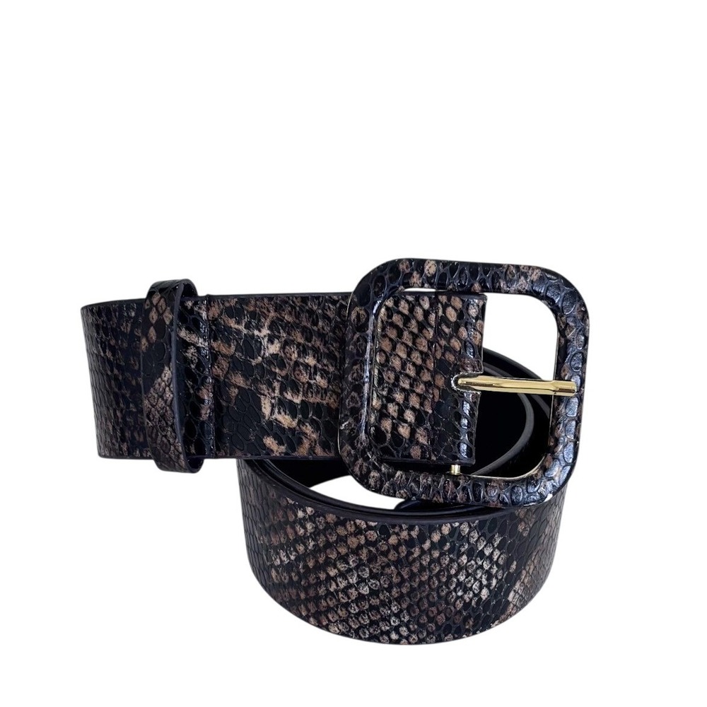 Tahari Womens Snakeskin Embossed Wide Belt Size 6 Brown Animal Print Statement